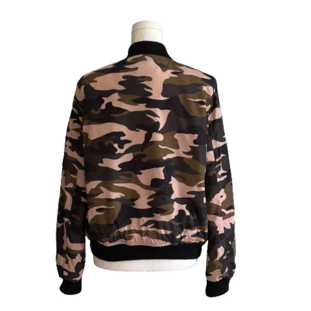 Miss London Jacket Coat  Pink Olive Black Quilted Camouflage Bomber Coat Large - Picture 5 of 13